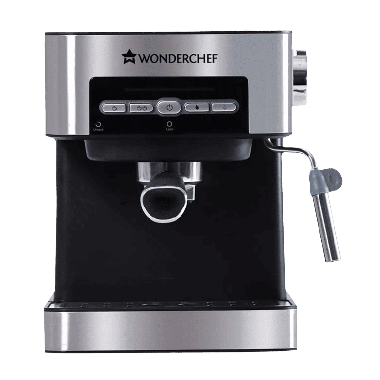 WONDERCHEF Regalia 850 Watt 2 Cups Semi-Automatic Espresso, Cappuccino, Latte, Macchiato & Ristretto Coffee Maker with Anti Slip Base (Black & Silver)