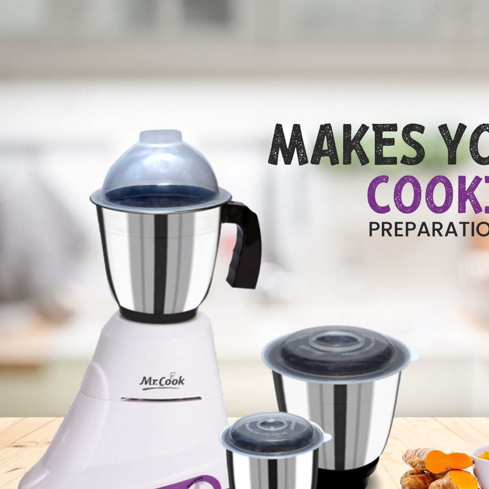 Buy MR COOK Crypto 600 Watt 3 Jars Mixer Grinder (3 Speed Control, White &  Purple) Online - Croma