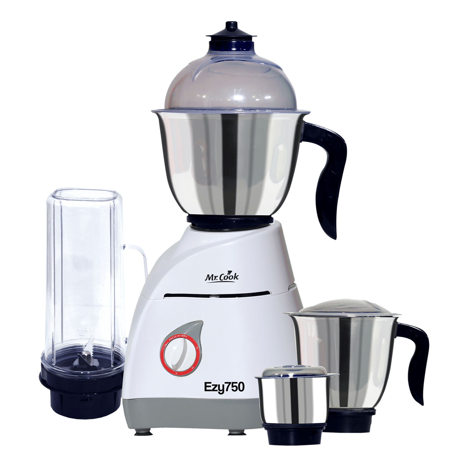 MR COOK Ezy750 750 Watt 4 Jars Mixer Grinder (Overload Protection, White & Grey)