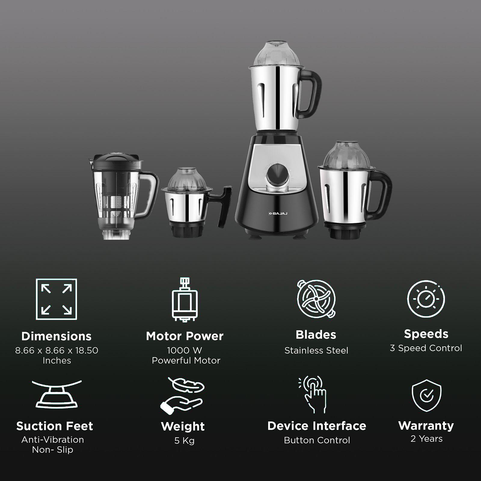 Buy BAJAJ Military Series Evoque 1000 Watt Jars Juicer Mixer