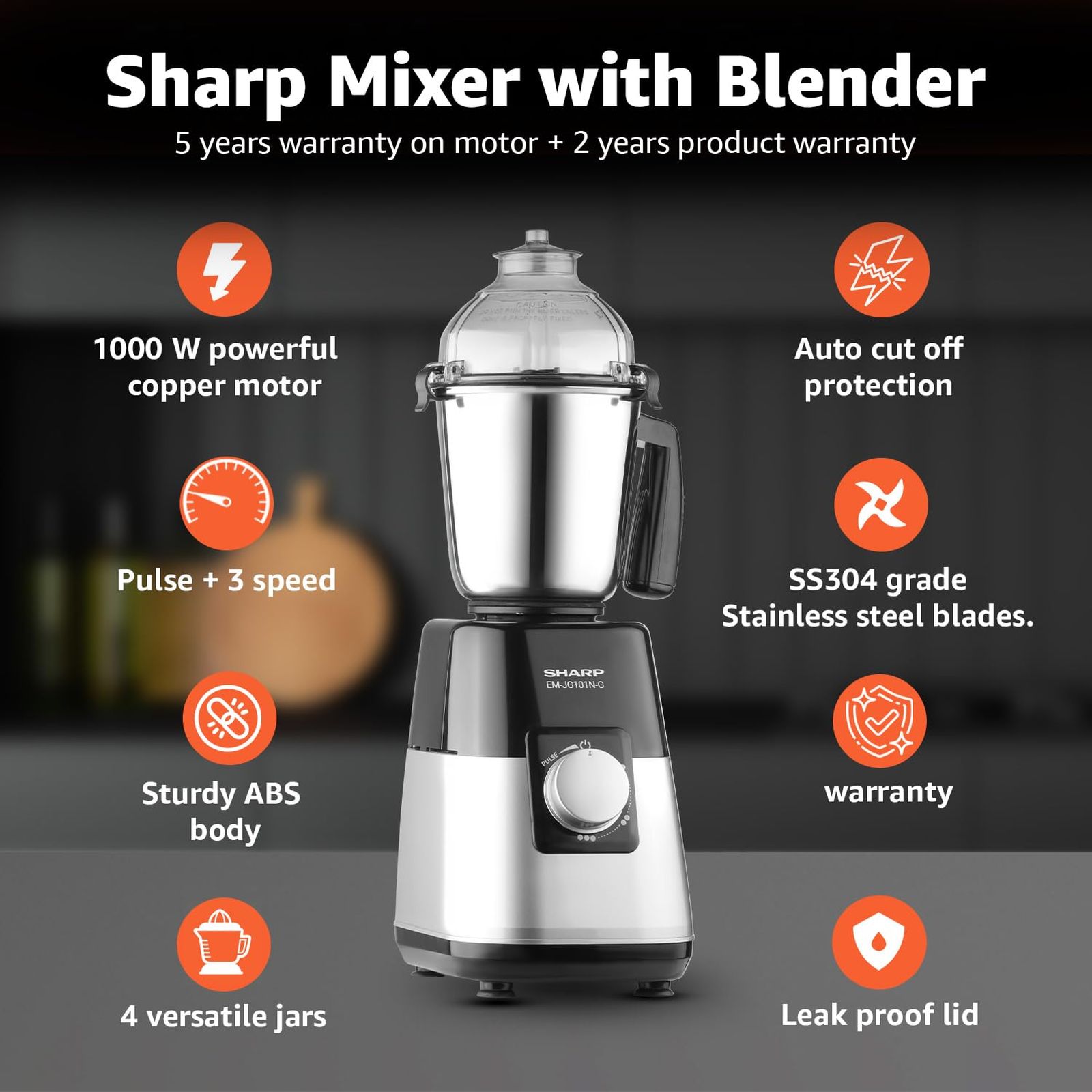 Buy SHARP 1000 Watt Jars Juicer Mixer Grinder (21000 RPM, Auto
