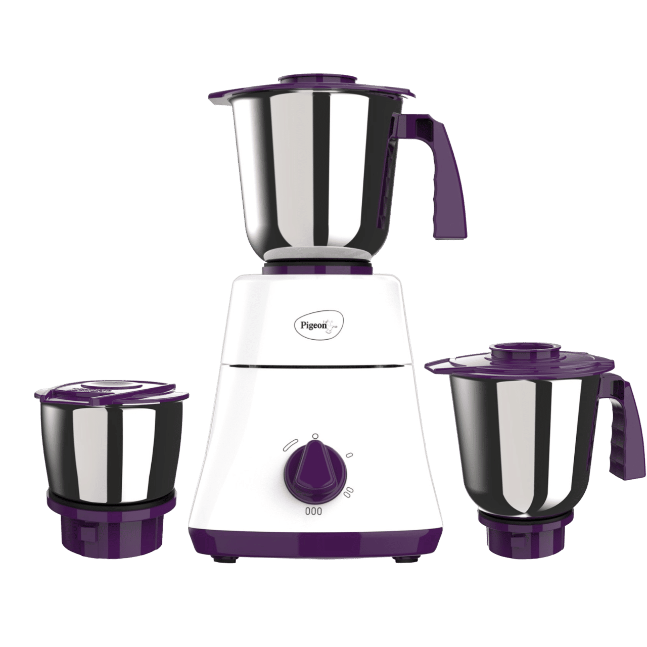 Pigeon 16086 Favourite 500 Watt 3 Jars Mixer Grinder (Shock Proof Body, White & Purple)