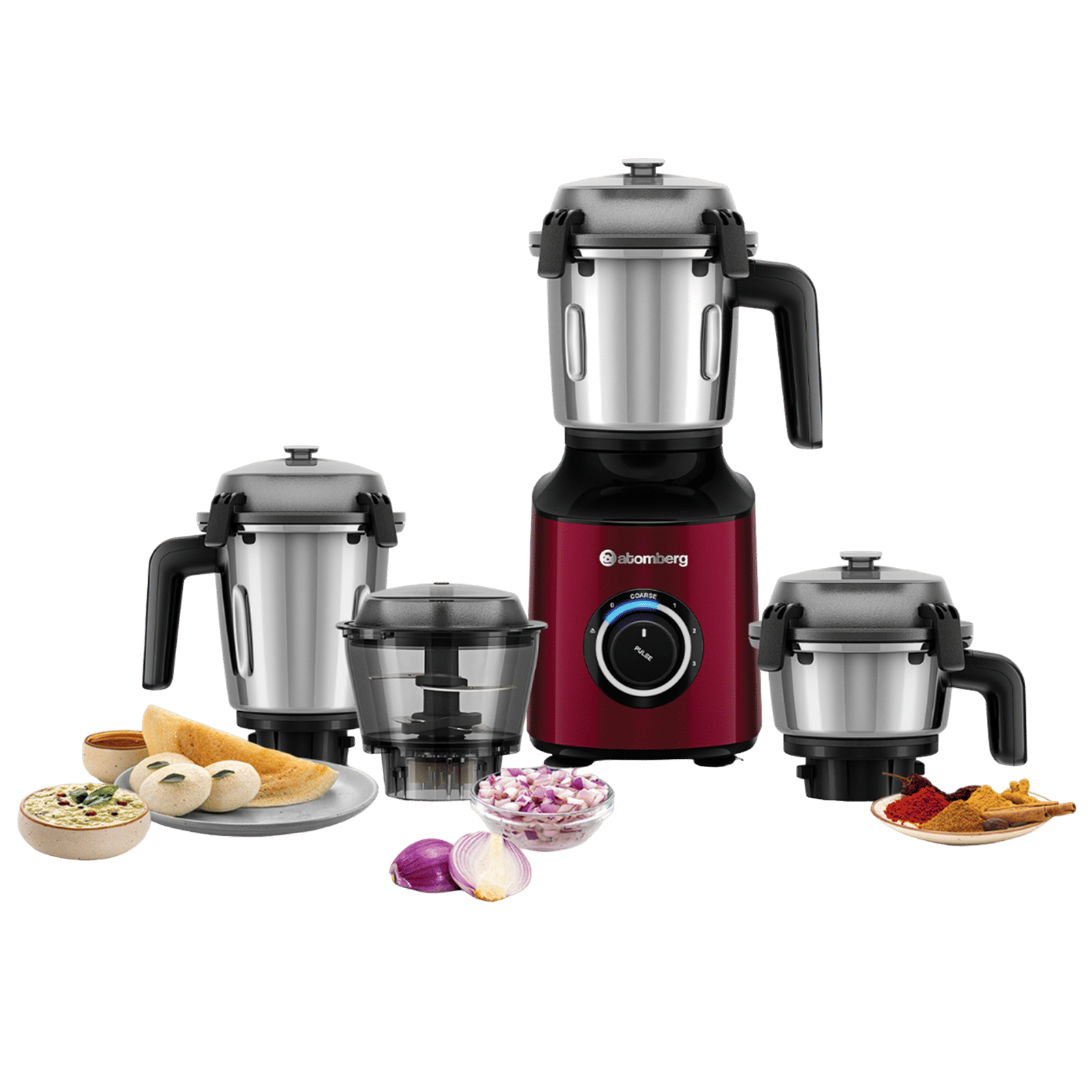 Atomberg Zenova 550 Watt 4 Jars Mixer Grinder (18000 RPM, Hands Free Operation, Red Wine)