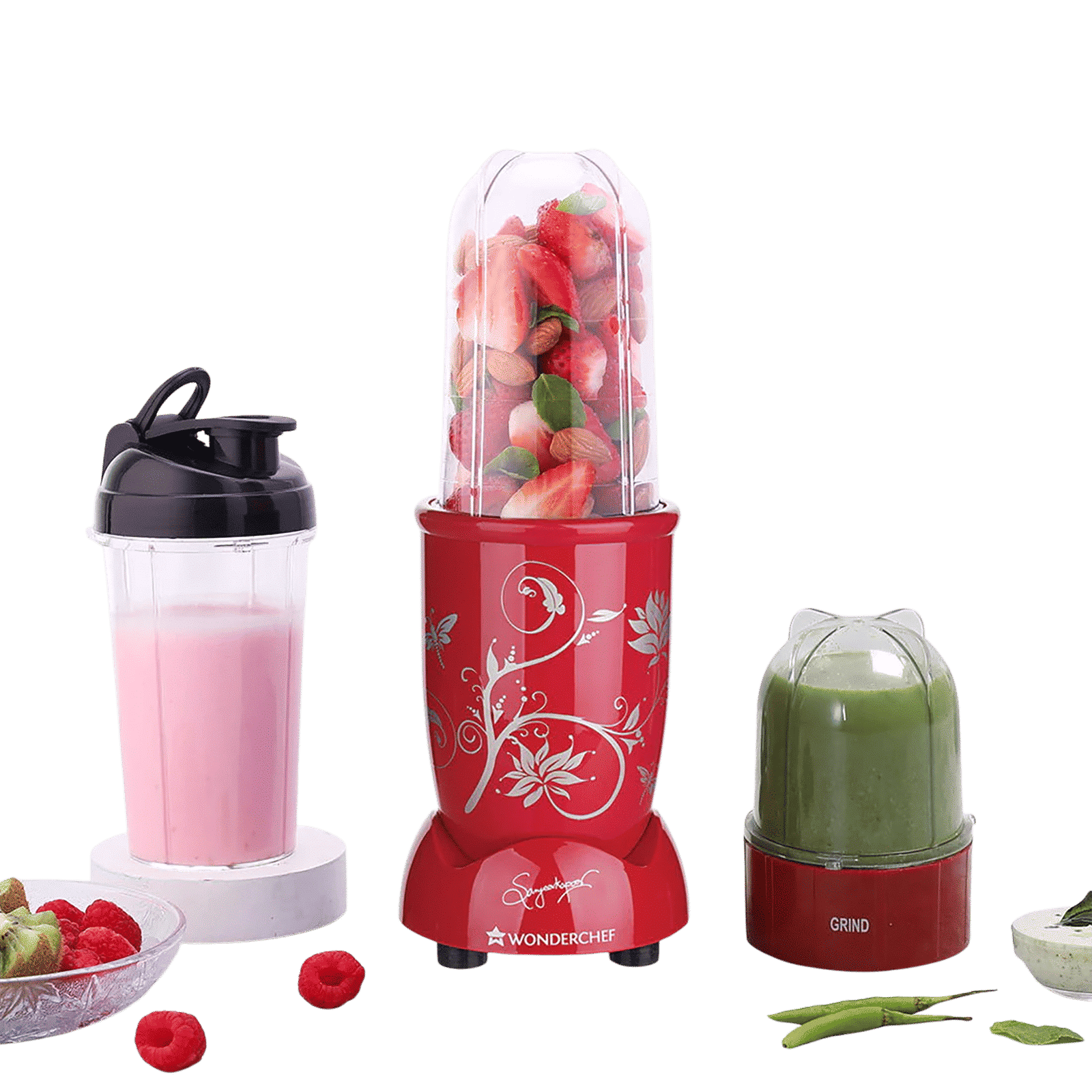 WONDERCHEF Nutri-blend 500 Watt 3 Jars Mixer Grinder Blender (22000 RPM, Powerful Motor, Red)