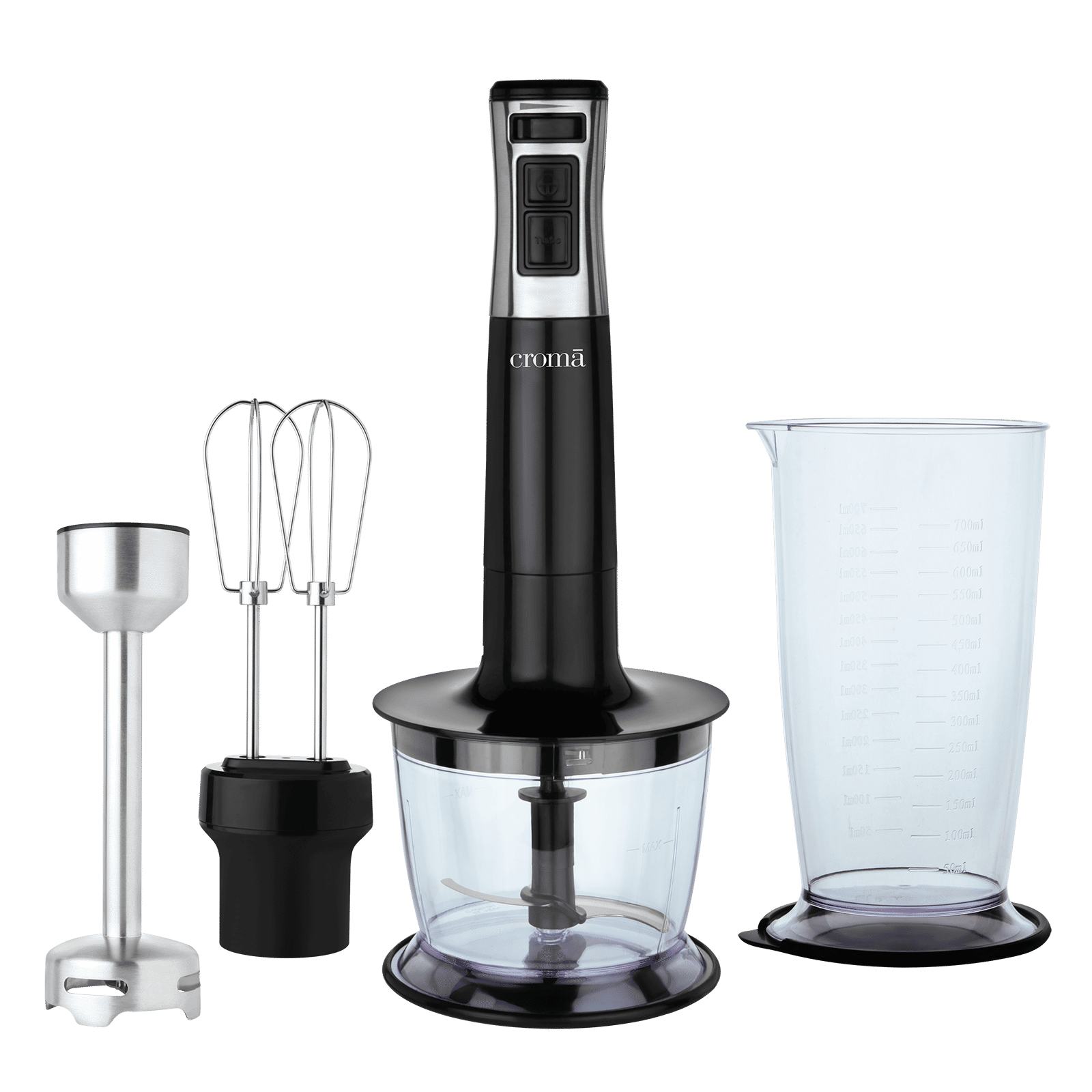 Croma AK5701 600 Watt Hand Blender with 4 Attachments (Speed Selector, Black)