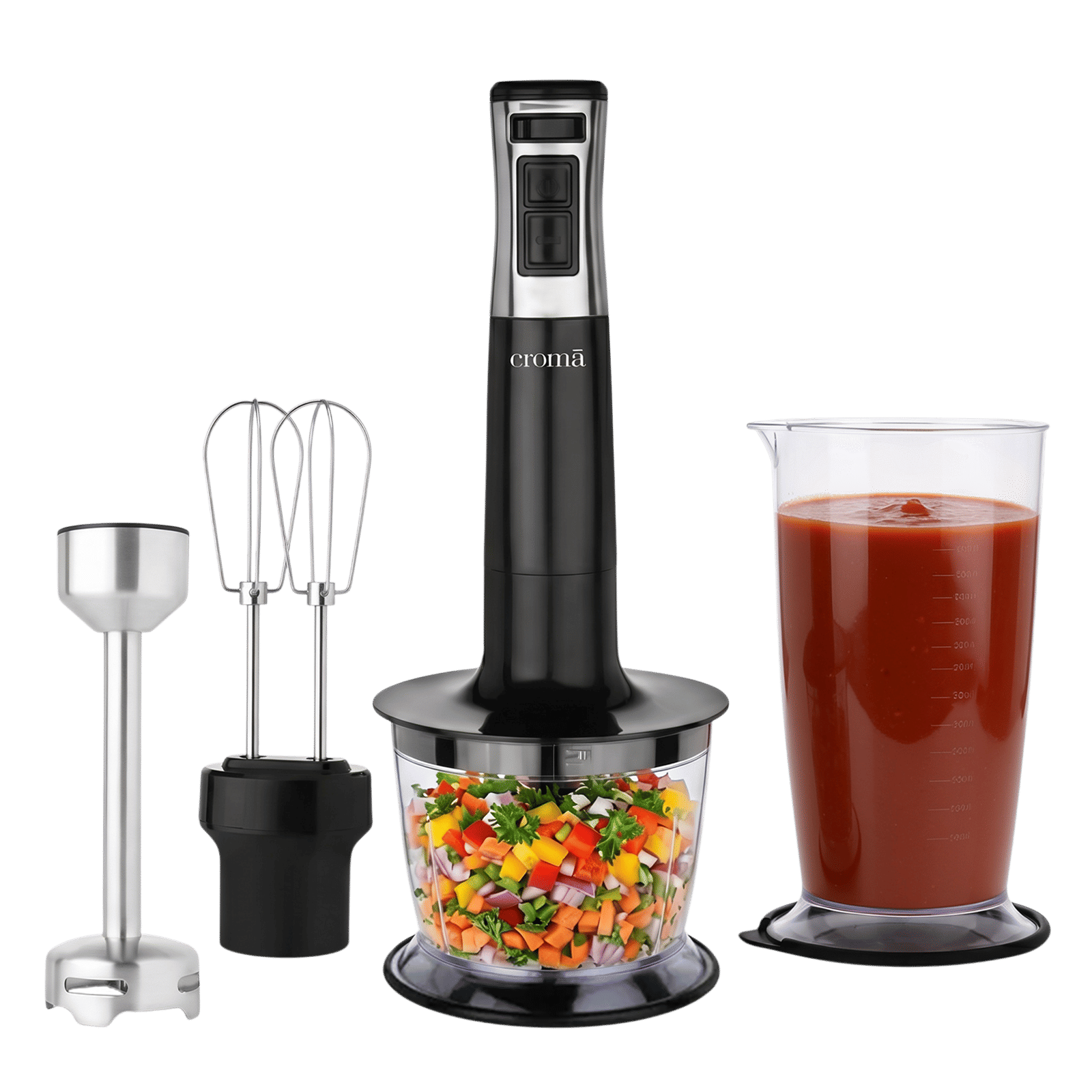 Croma AK5701 600 Watt Hand Blender with 4 Attachments (Speed Selector, Black)-image-12