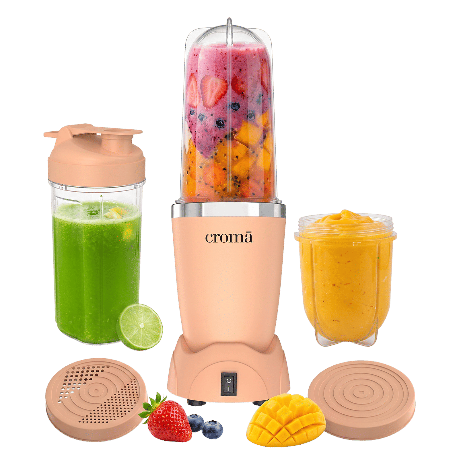 Croma Nutri 450 Watt 3 Jars Mixer Grinder Blender (19000 RPM, One Touch Operation, Peach)-image-12