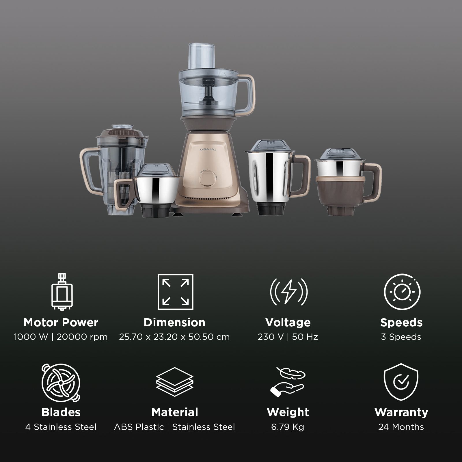 Bajaj Style Mix 1000W 5 Jar Mixer Grinder