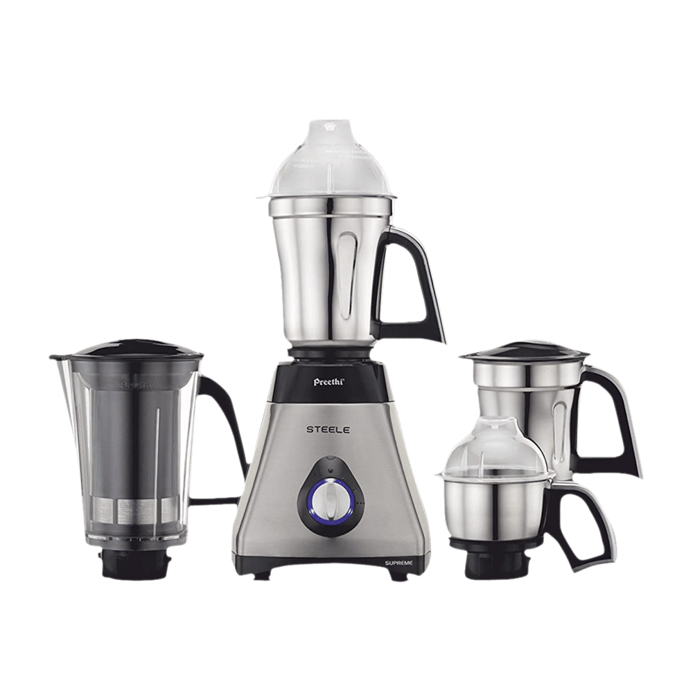 Preethi Steele Supreme 750 Watt 4 Jars Mixer Grinder (18000 RPM, Turbo Vent Technology, Grey)
