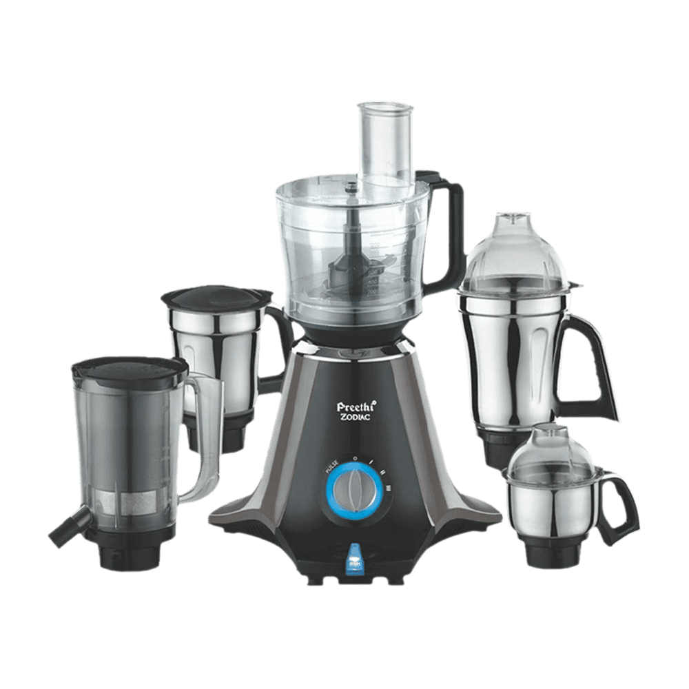 Preethi Zodiac 750 Watt 5 Jars Juicer Mixer Grinder (19000 RPM, 3D Cooling System, Black)