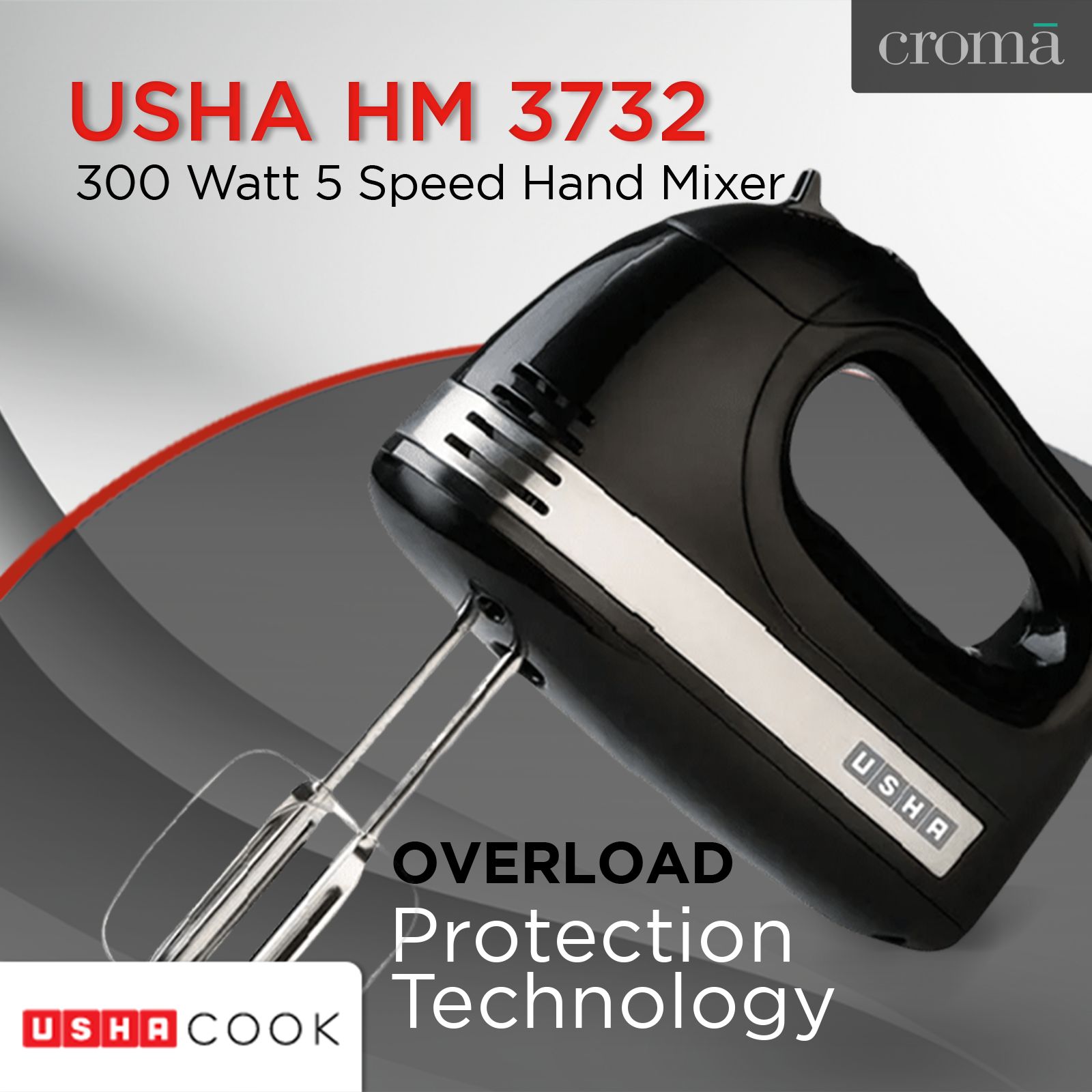 Buy Usha HM 3732 300 Watt Speed Hand Mixer with Attachments