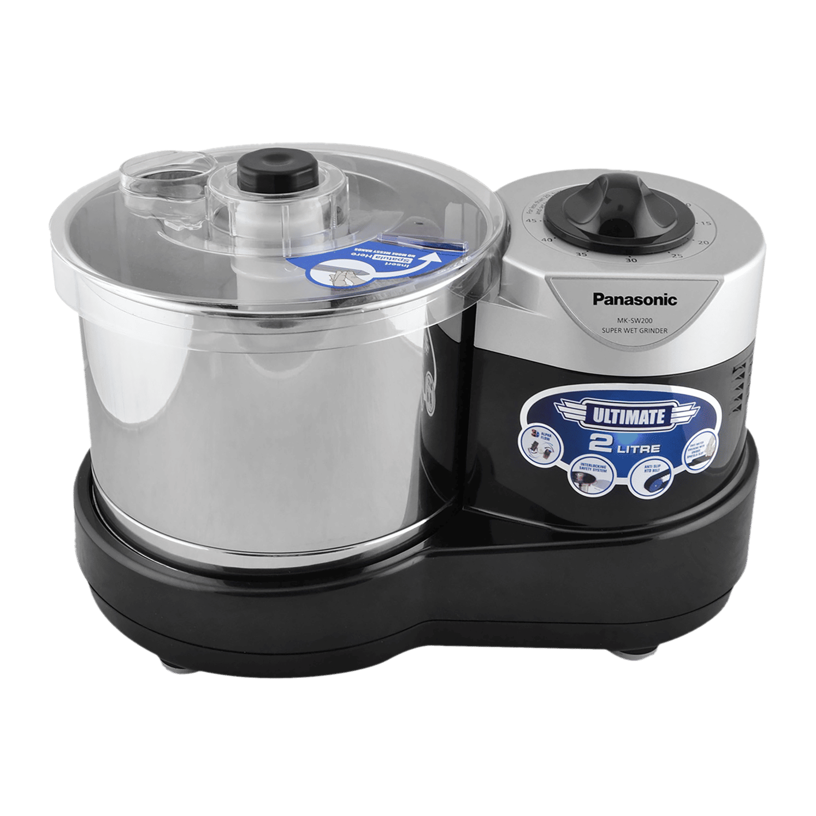 Panasonic Ultimate 2 Litres 2 Stones Wet Grinder (Shock Proof, Black)