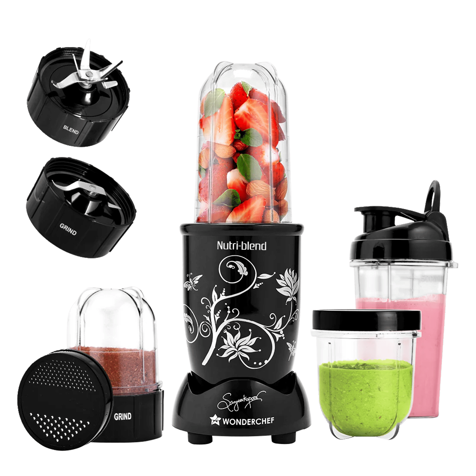 Wonderchef Nutri-Blend 500 Watt 4 Jars Juicer Mixer Grinder (22000 RPM, Hands-Free Operation, Black)