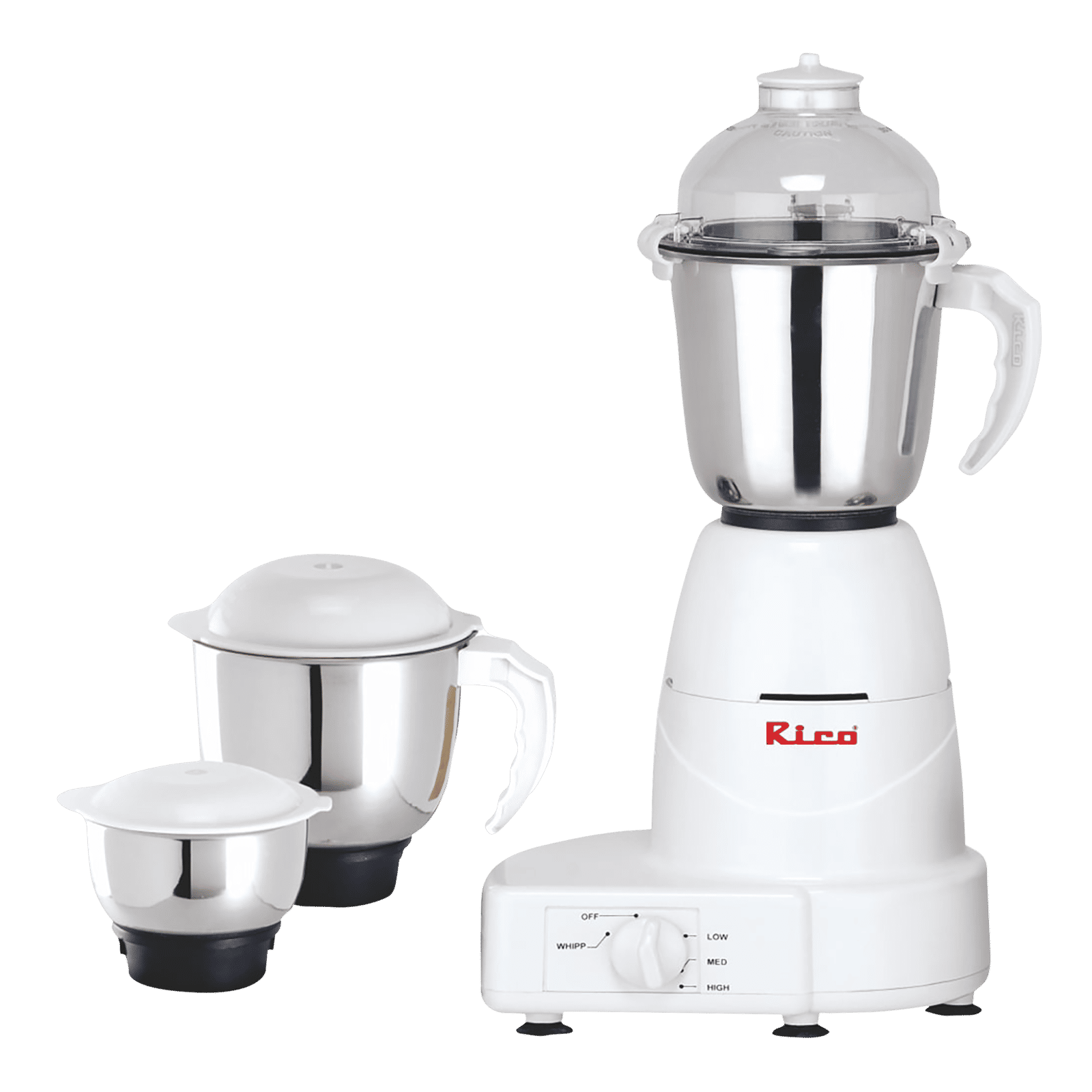 Rico 750 Watt 3 Jars Mixer Grinder (18000 RPM, 3 Speed Control with Whip Option, White)