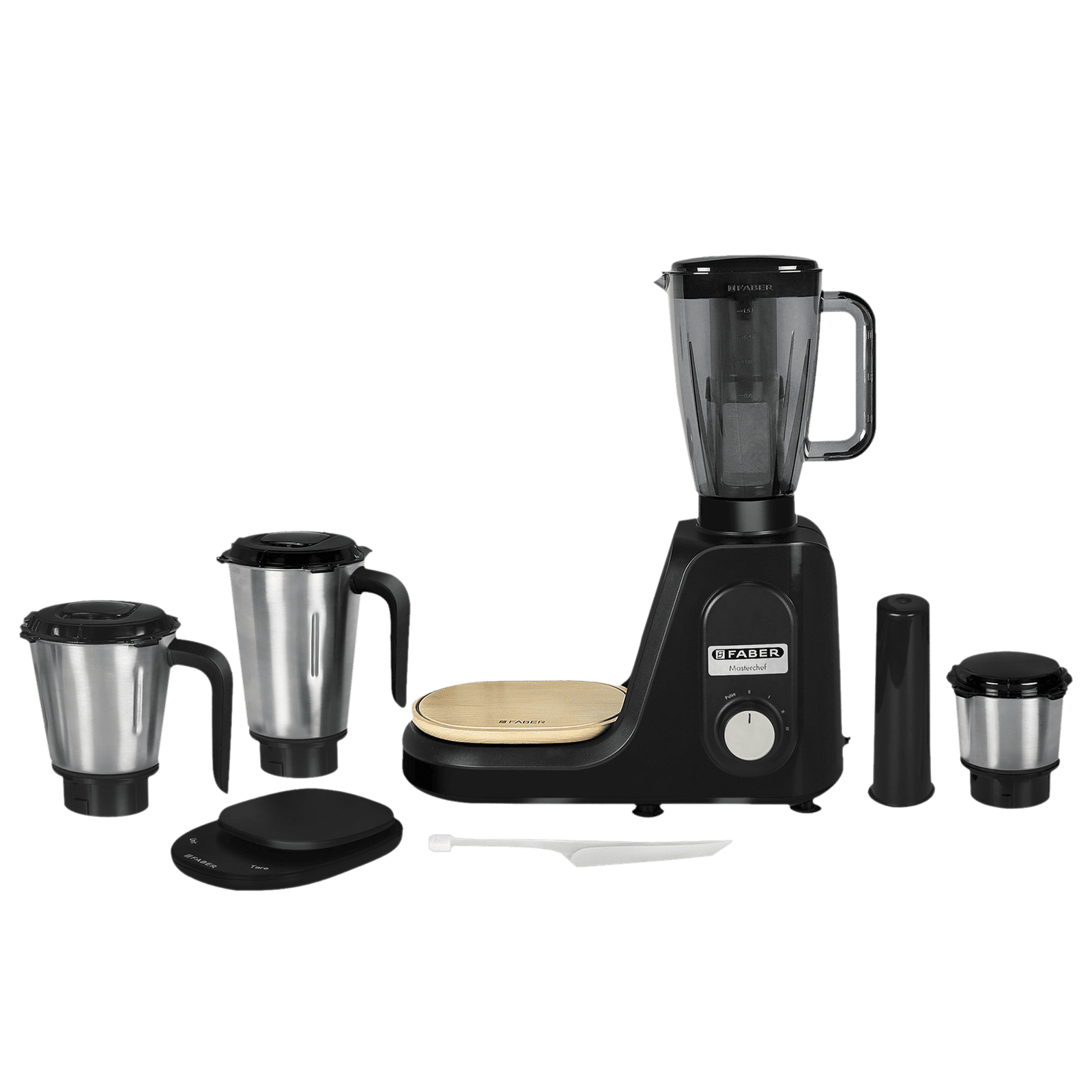 FABER Master Chef 1000 Watt 4 Jars Juicer Mixer Grinder (22000 RPM, Dual Fan Cooling, Black)
