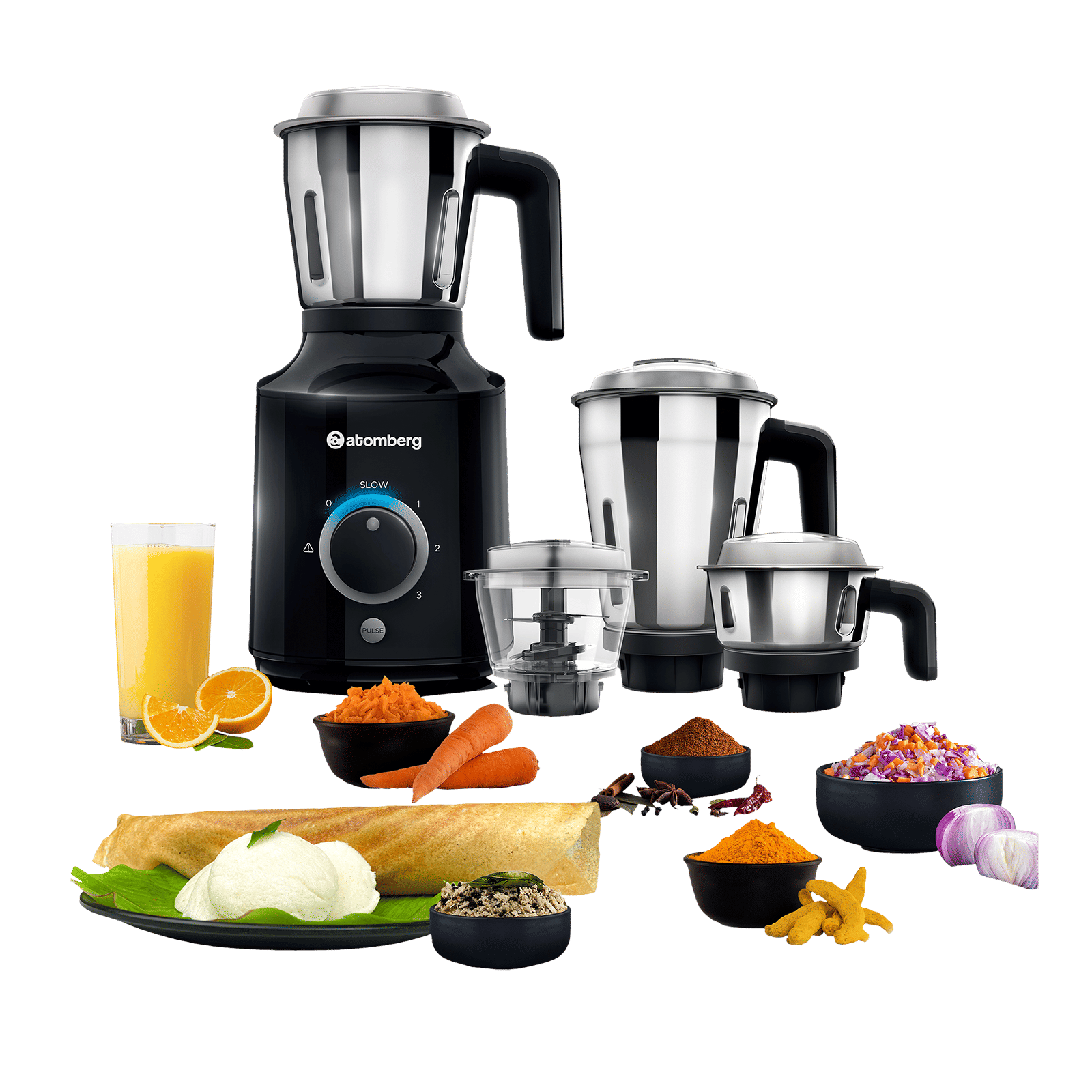 atomberg MG 1 485 Watt 4 Jars Mixer Grinder (18000 RPM, 4 Speed Control, Black)