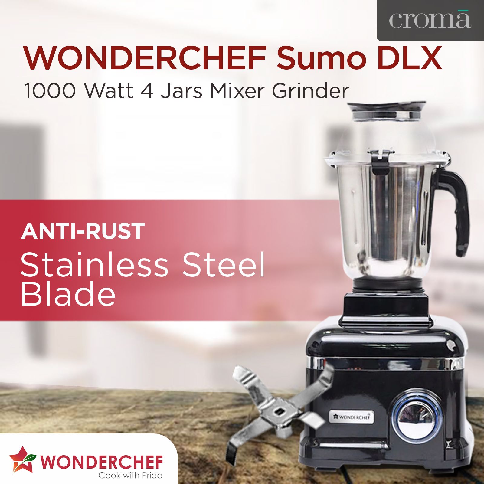 Buy WONDERCHEF Sumo Black DLX 1000 Watt Jars Mixer Grinder