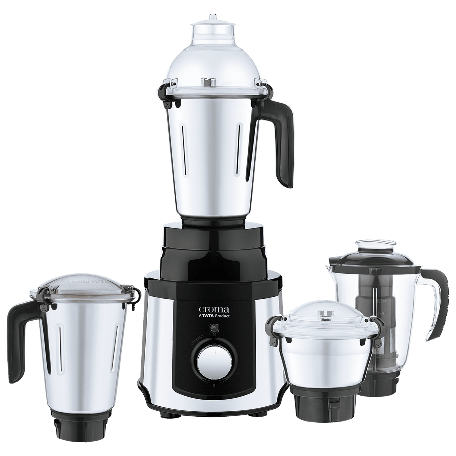 Croma 1000 Watt 4 Jars Mixer Grinder (20000 RPM,Copper Motor, Black & Silver)