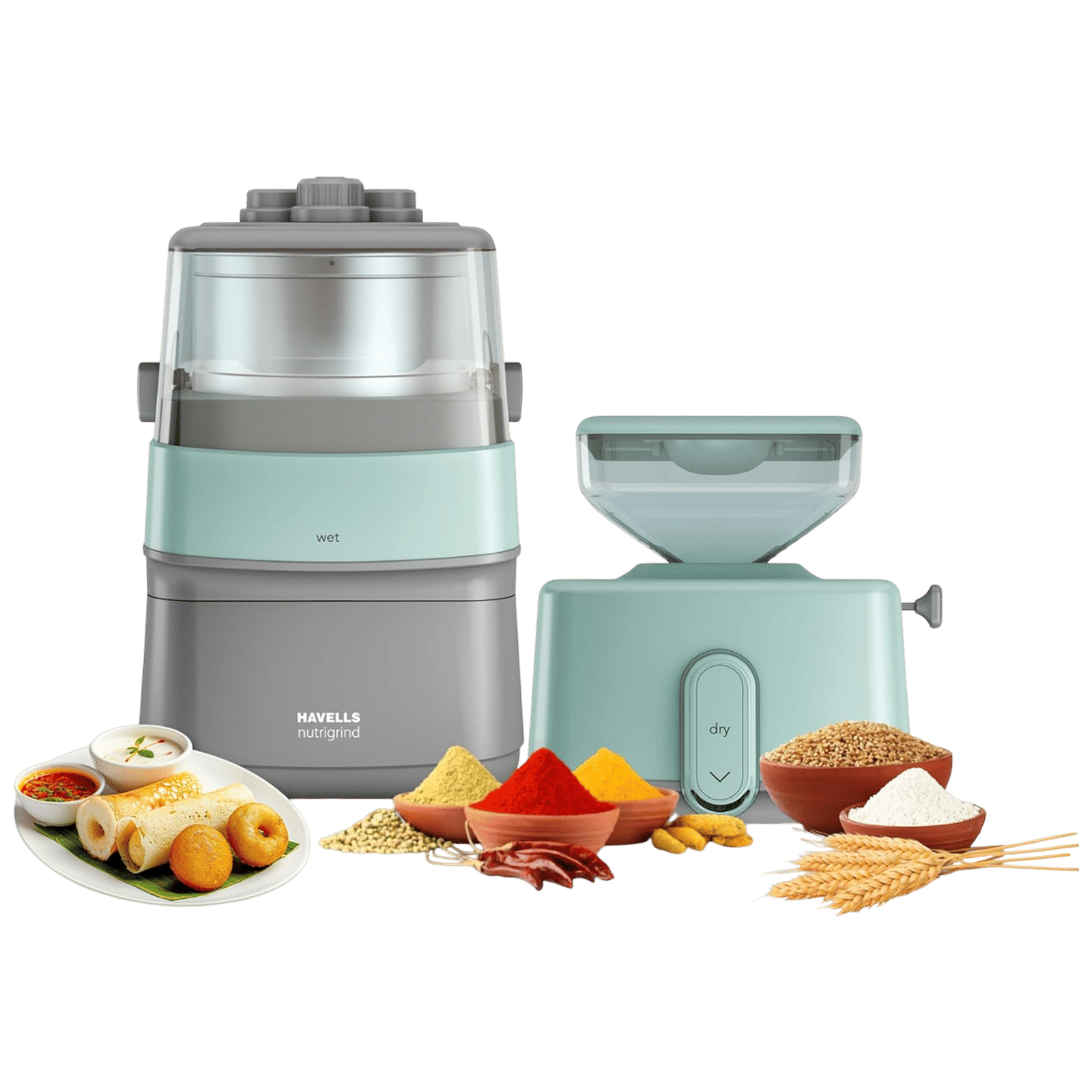 HAVELLS Nutri Grind 1 Litre 2 Stones Wet & Dry Grinder (Induction Motor, Pista Grey)