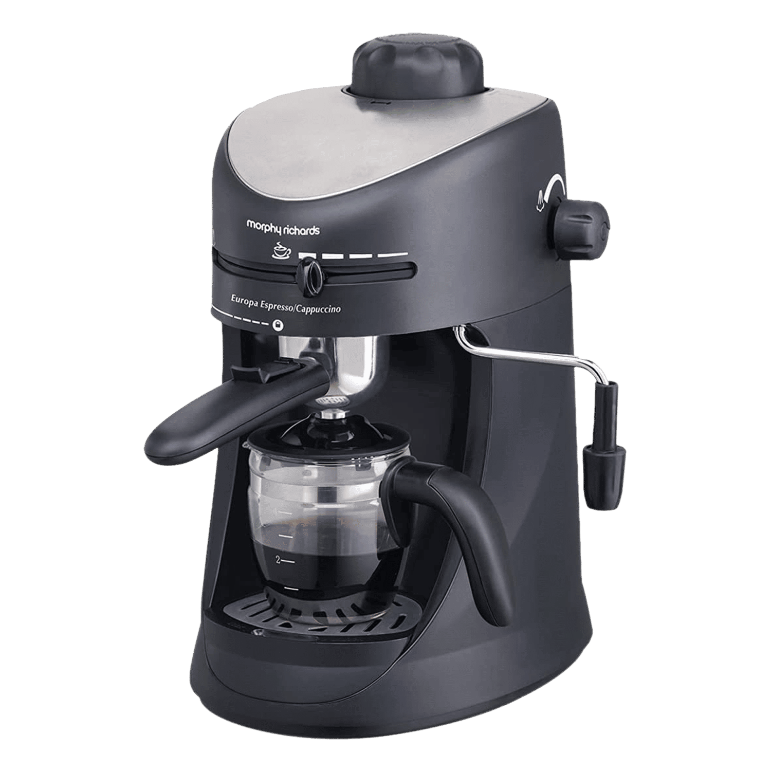 morphy richards Europa 800 Watt 4 Cups Manual Espresso & Cappuccino Coffee Maker with In-Built Froth Maker (Black)