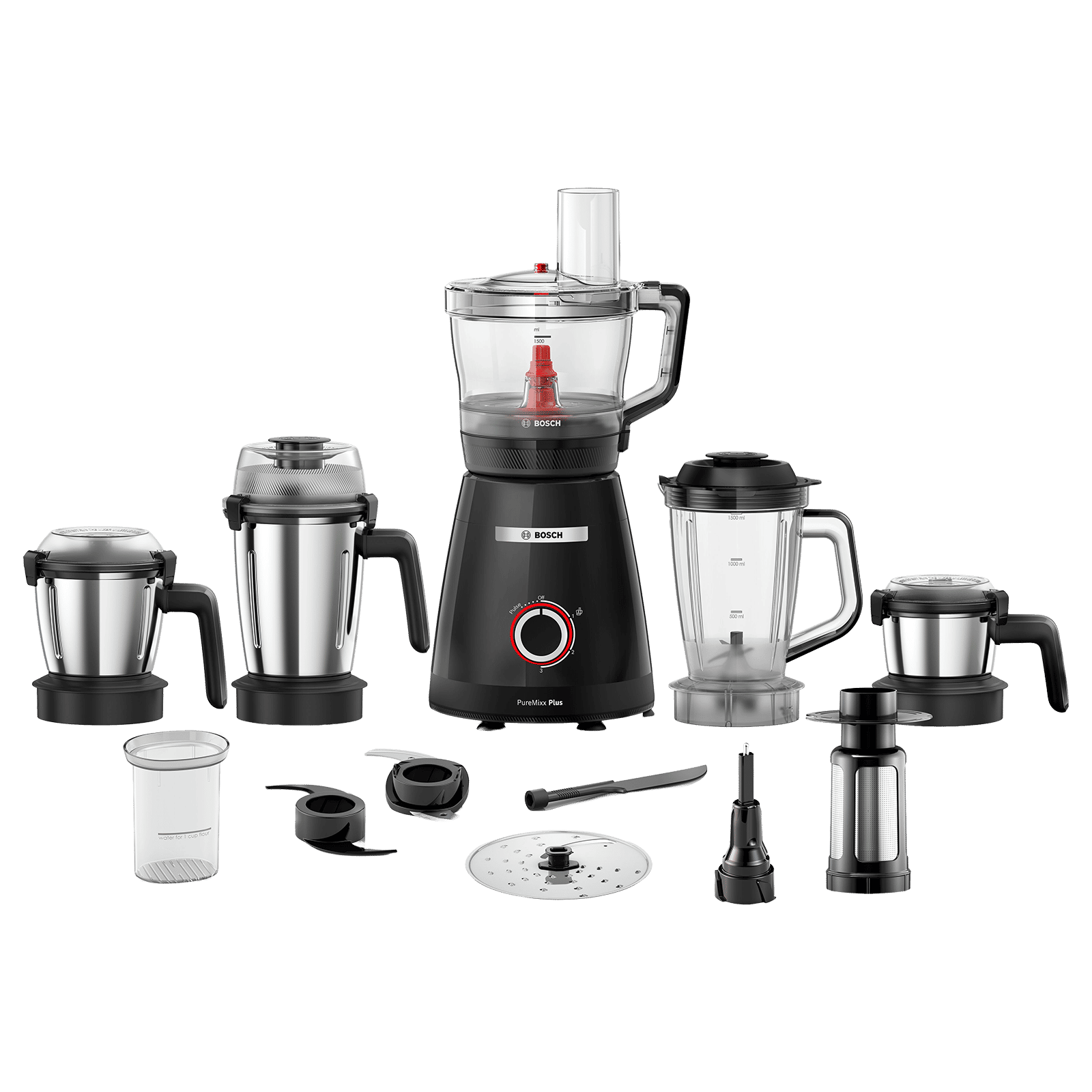 Bosch PureMixx 800 Watt 5 Jars Mixer Grinder (22500 RPM, Patented Stone Pounding Technology, Black)