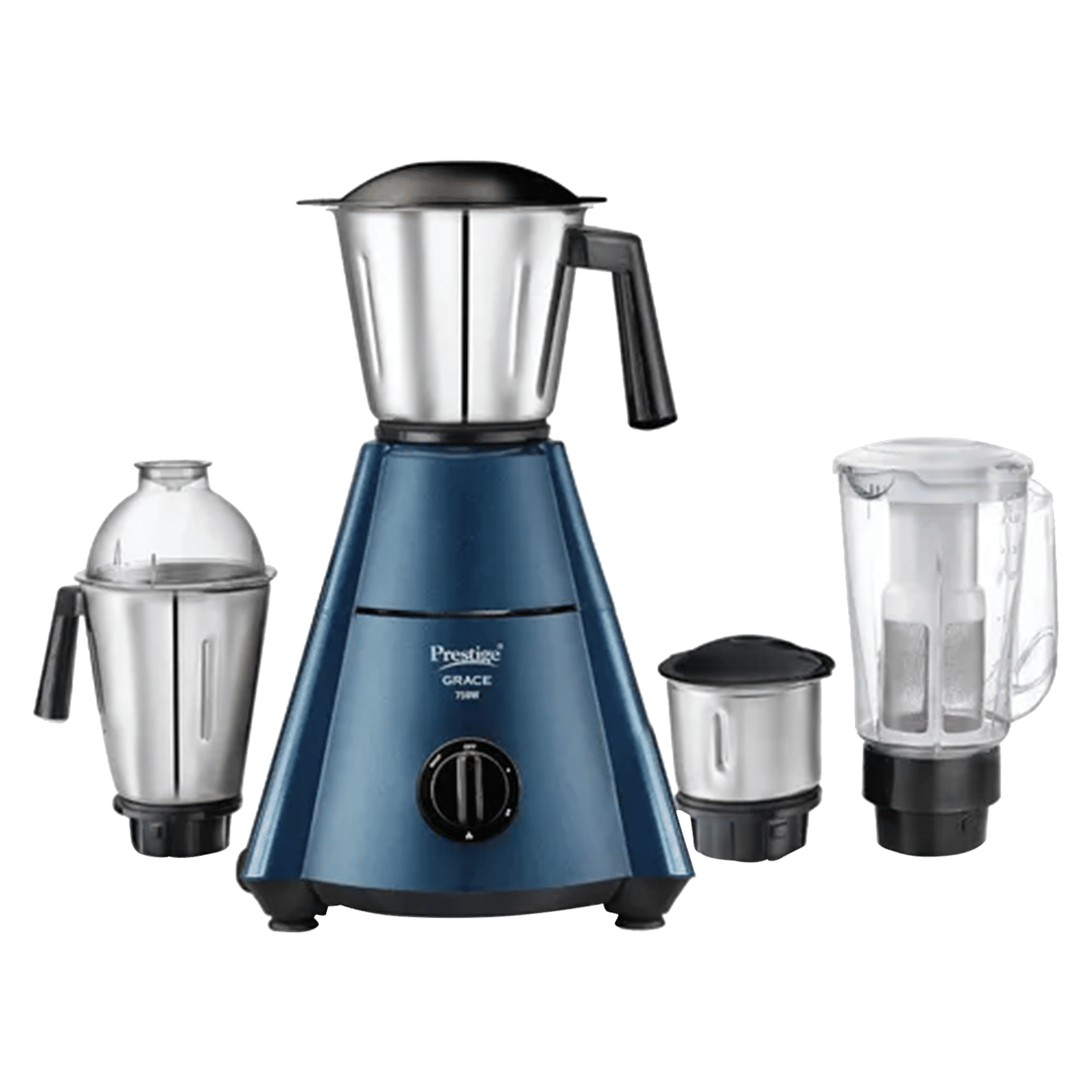 Prestige Grace 750 Watt 4 Jars Juicer Mixer Grinder (Dome Shaped Lid, Blue & Black)