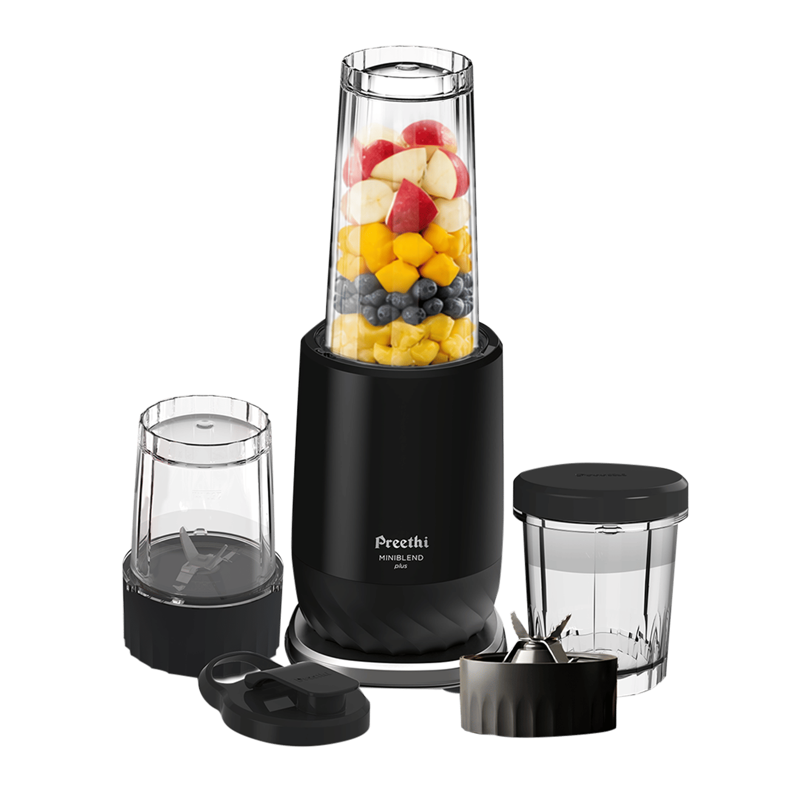 Preethi MINIBLEND plus 300 Watt 3 Jars Juicer Blender (25000 RPM, Secure Leak-Proof Jars, Black)