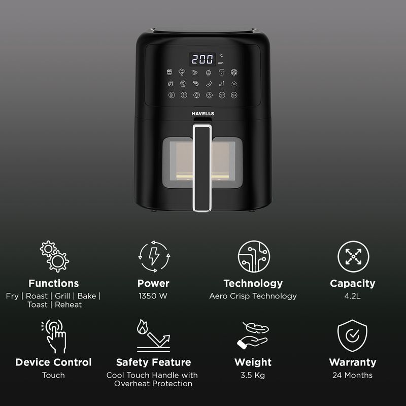 Havells Prolife Vista 4.2L 1350W Digital Air Fryer (Black) — image 1 of 4