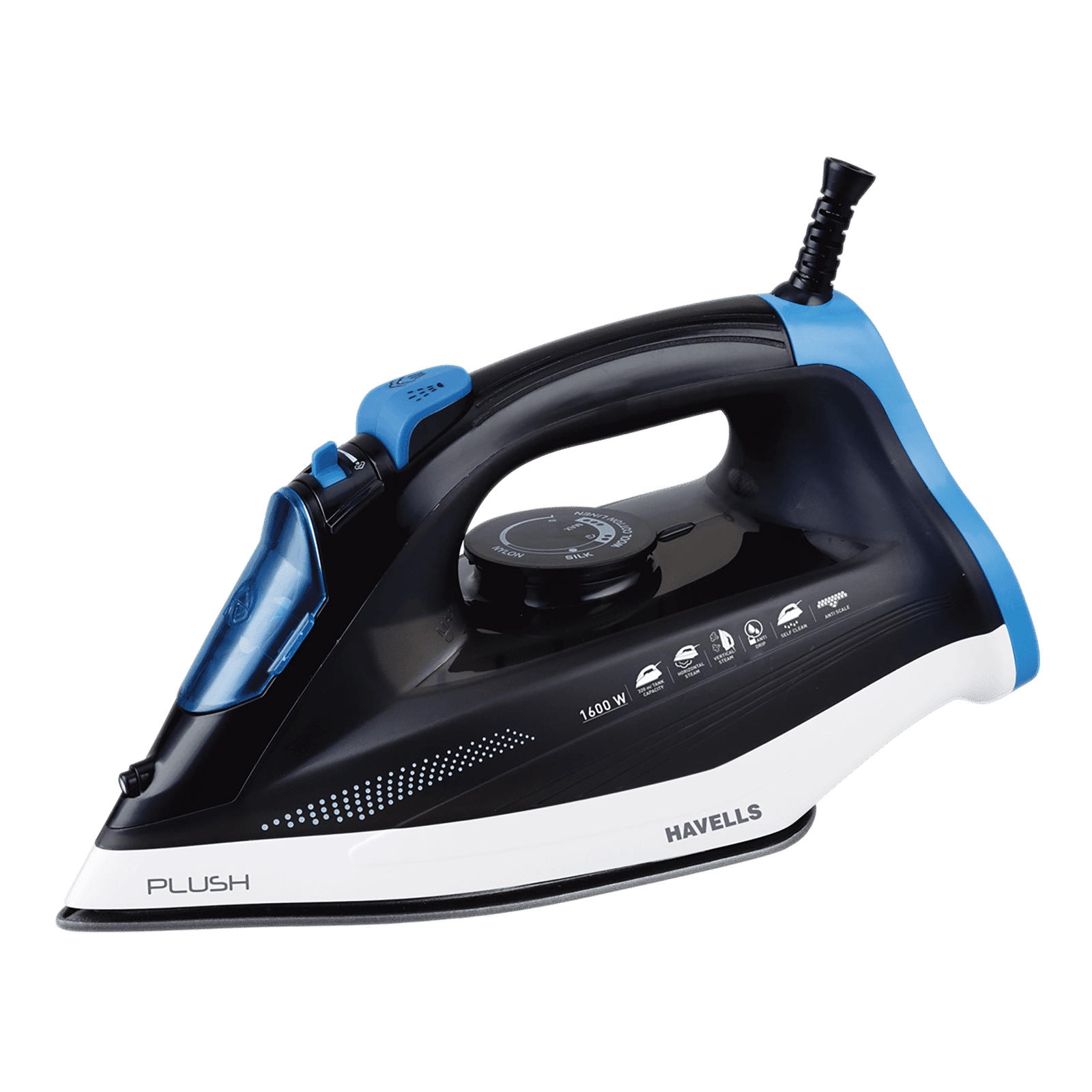 HAVELLS Plush 1600 Watts 320ml Steam Iron (Horizontal & Vertical Steaming, Black)