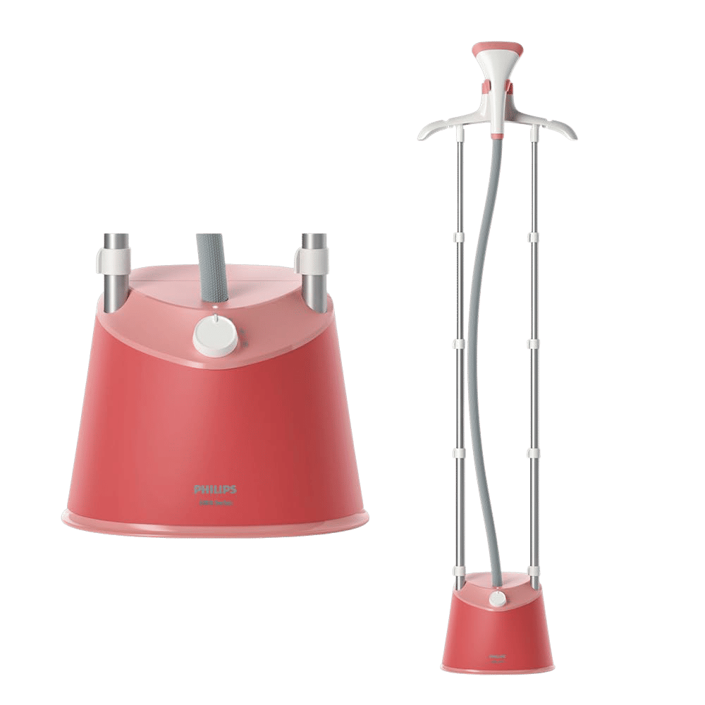 PHILIPS STE1020/40 1800 Watts Standing Garment Steamer (1800ml Water Tank, 3 Modes, Adjustable Double Poles, Soft Red)