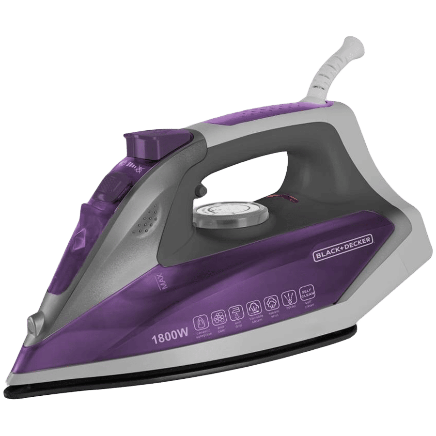 BLACK+DECKER BXIR1801IN 1800 Watts 220ml Steam Iron (Anti Drip, Purple)