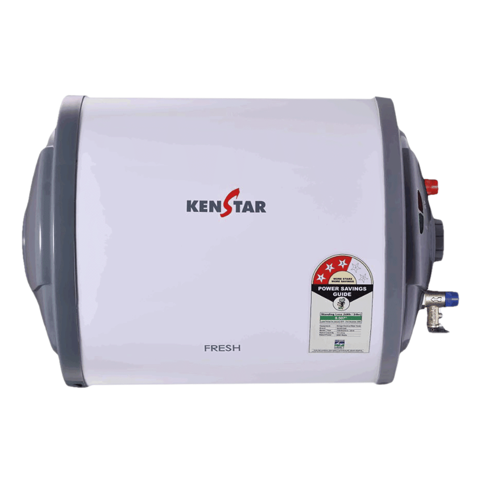 KENSTAR Fresh 10 Litres 3 Star Horizontal Storage Water Geyser with Built-in Thermostat (White/Grey)