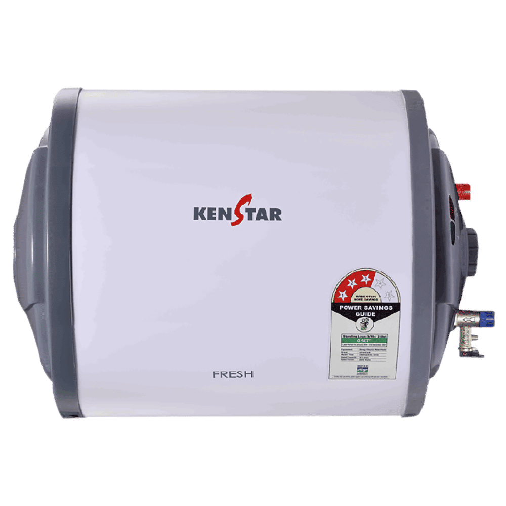 KENSTAR Fresh 25 Litres 3 Star Horizontal Storage Water Geyser with Pressure Release Valve (White/Grey)