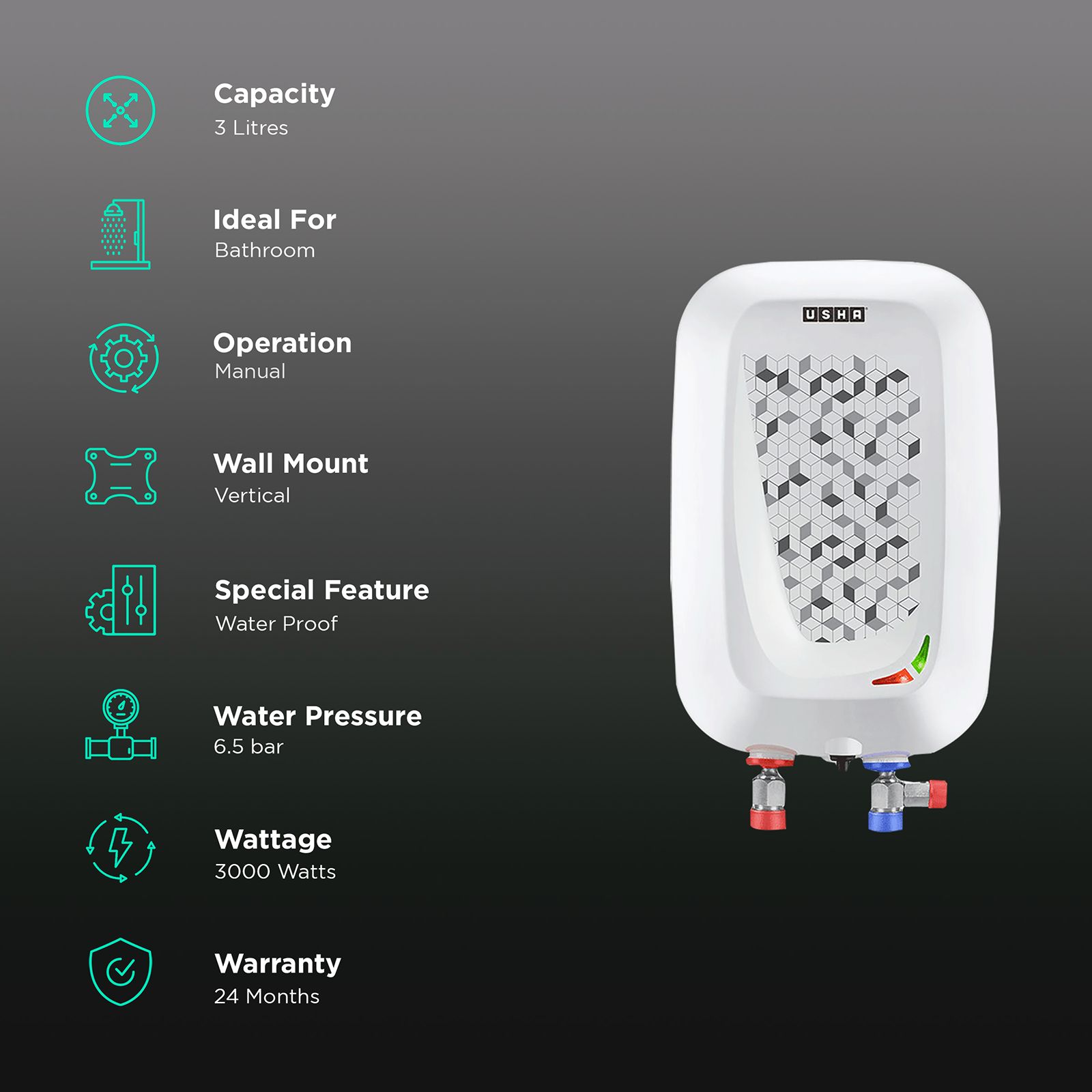 Usha IWH Instano 3L 3KW Moonlight White