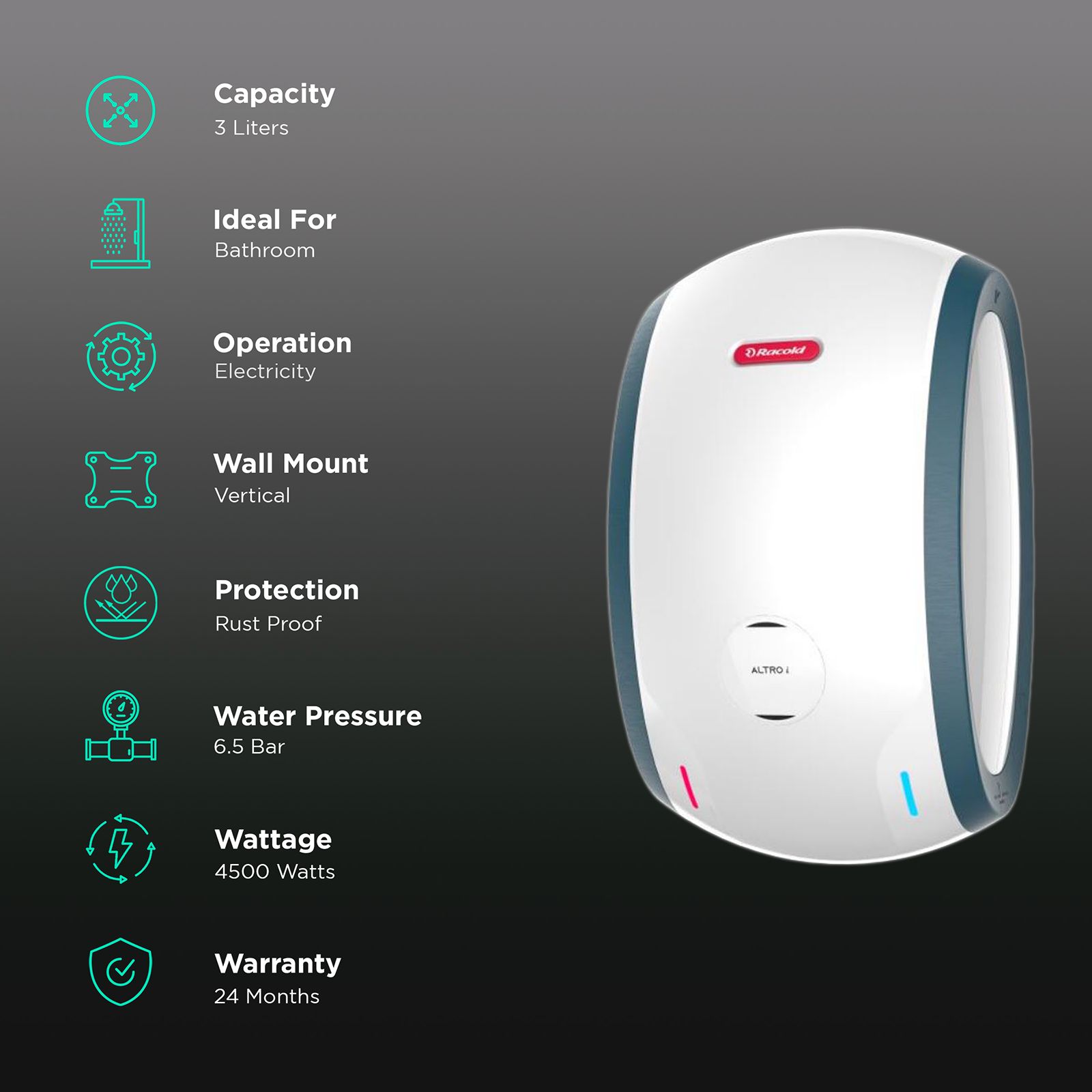 Buy Racold Altro iRS Litres Instant Water Geyser (4500 Watts