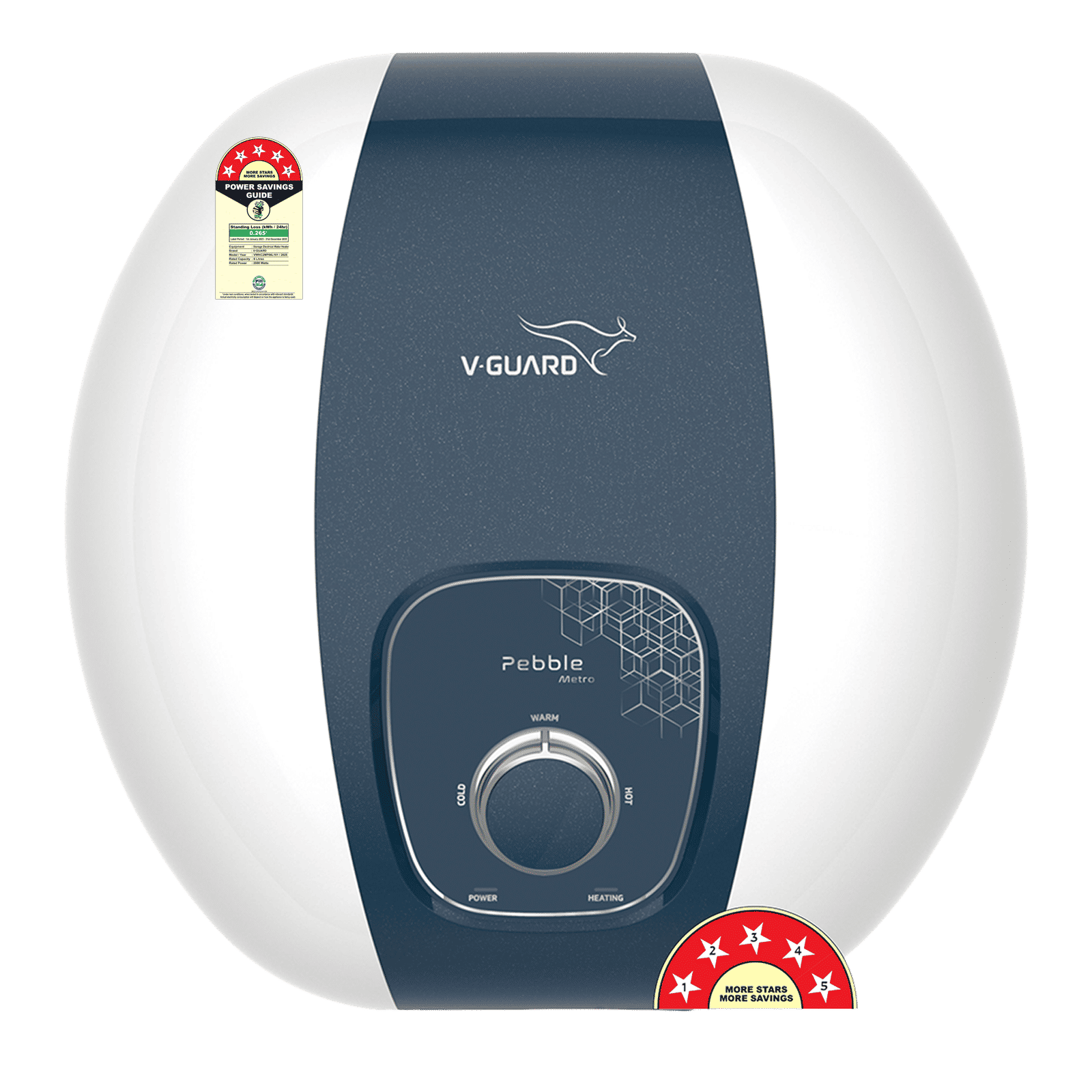 V-GUARD Pebble Metro 6 Litre 5 Star Vertical Storage Geyser with Energy Saving Technology (White)