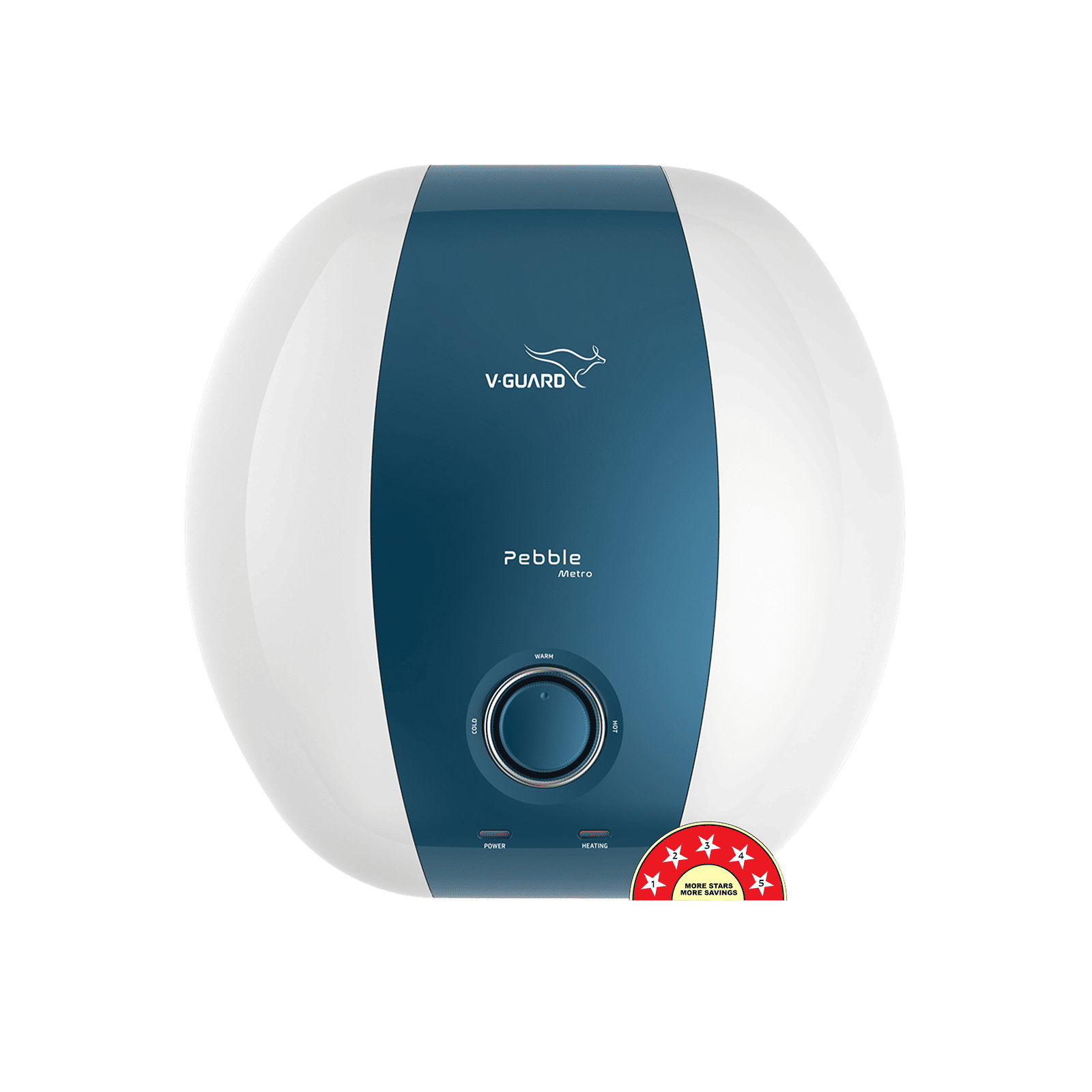 V-Guard Pebble Metro 15 Litre 5 Star Vertical Storage Geyser with Energy Saving Technology (White)