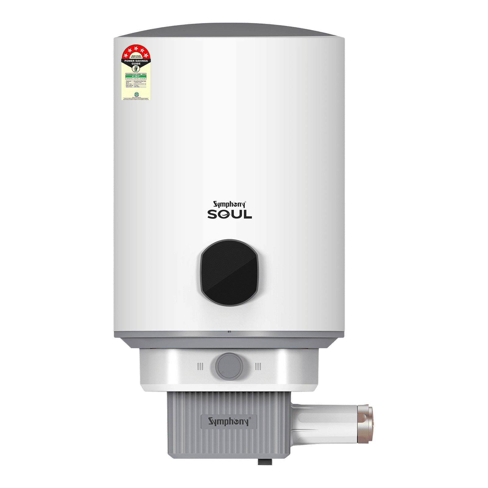 Symphony Soul 15 Litre 5 Star Vertical Storage Geyser with Hair Fall Control (White & Grey)