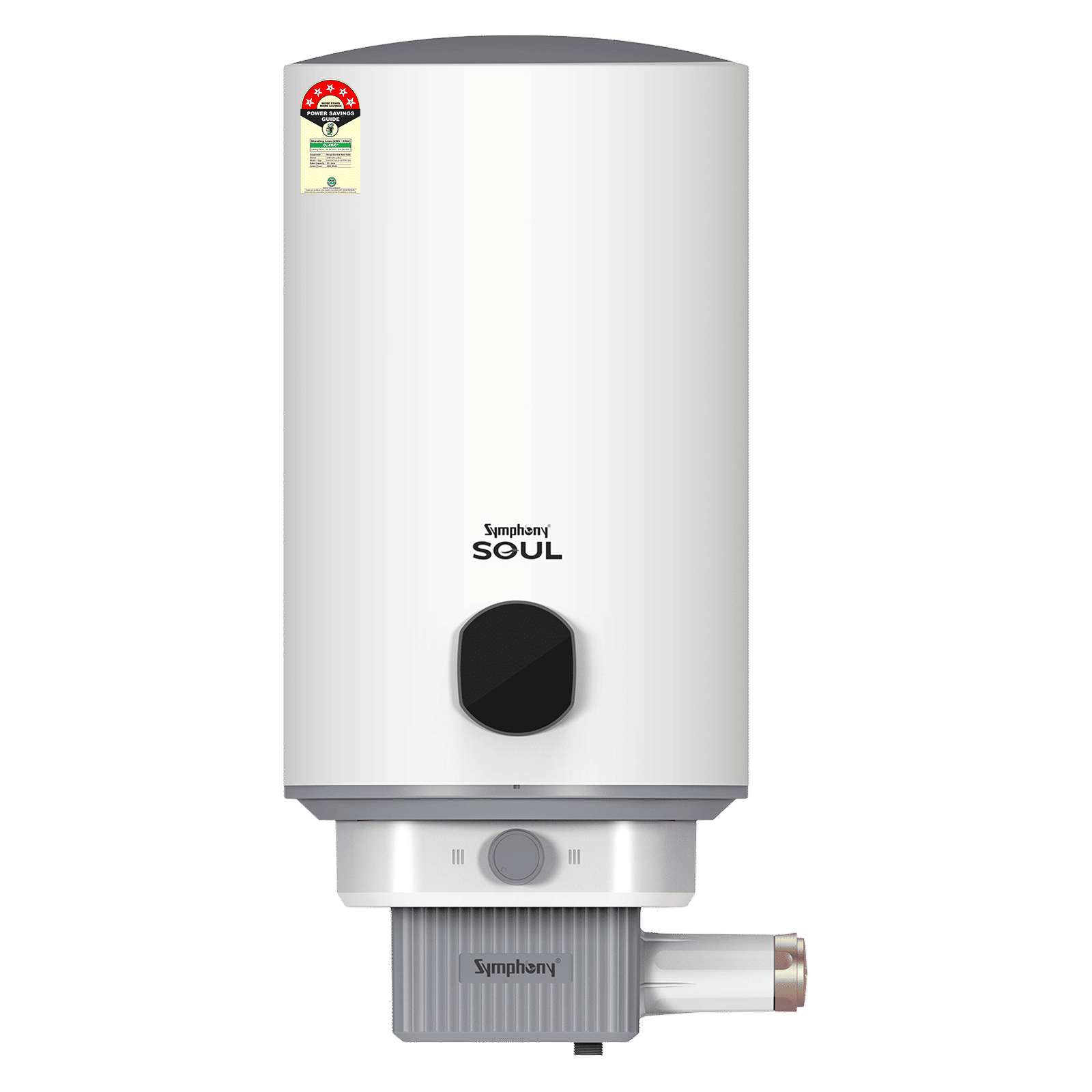 Symphony Soul 25 Litre 5 Star Vertical Storage Geyser with Hair Fall Control (White & Grey)
