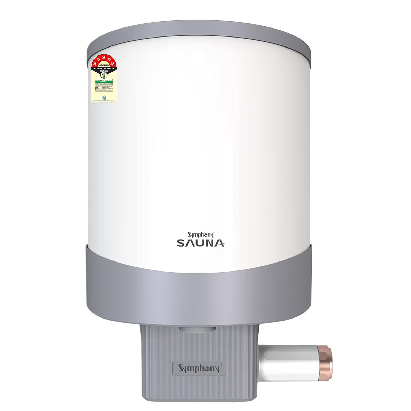 Symphony Sauna 10 Litre 5 Star Vertical Storage Geyser with Hair Fall Control (White & Grey)