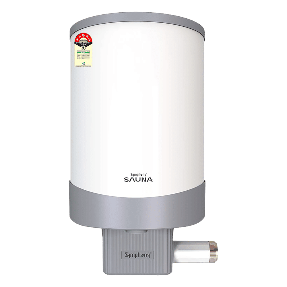 Symphony Sauna 15 Litre 5 Star Vertical Storage Geyser with Hair Fall Control (White & Grey)