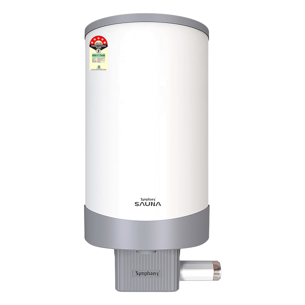 Symphony Sauna 25 Litre 5 Star Vertical Storage Geyser with Hair Fall Control (White & Grey)