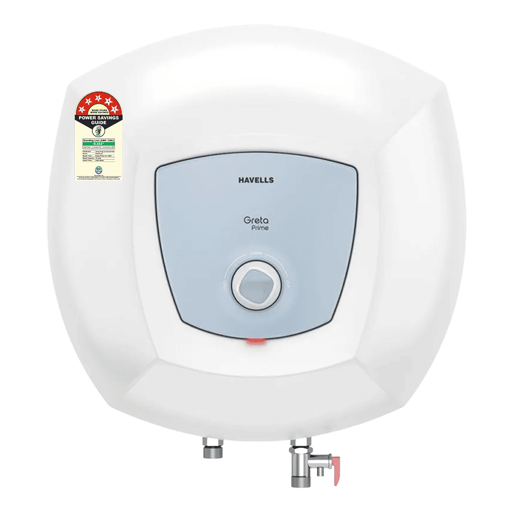 HAVELLS Greta Prime 10 Litre 5 Star Vertical Storage Geyser with Whirlflow Technology (White & Blue)