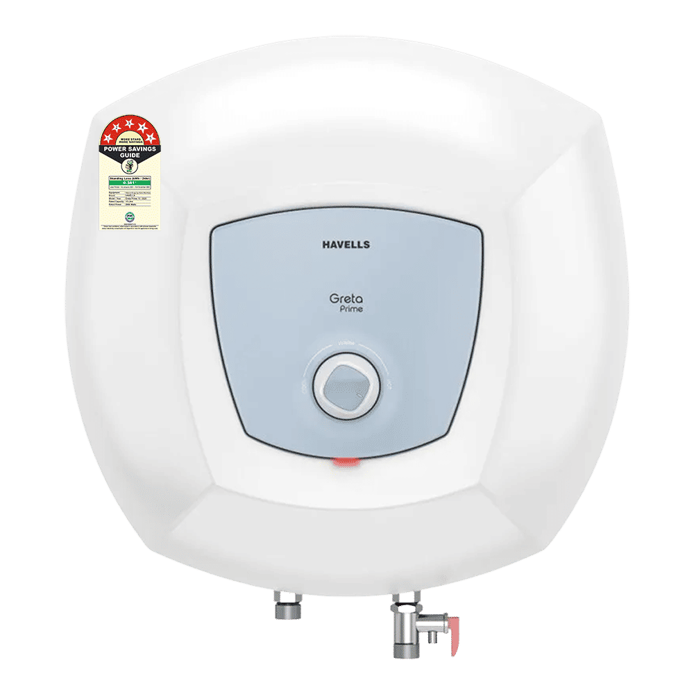 HAVELLS Greta Prime 15 Litres 5 Star Vertical Storage Geyser with Whirlflow Technology (White & Blue)