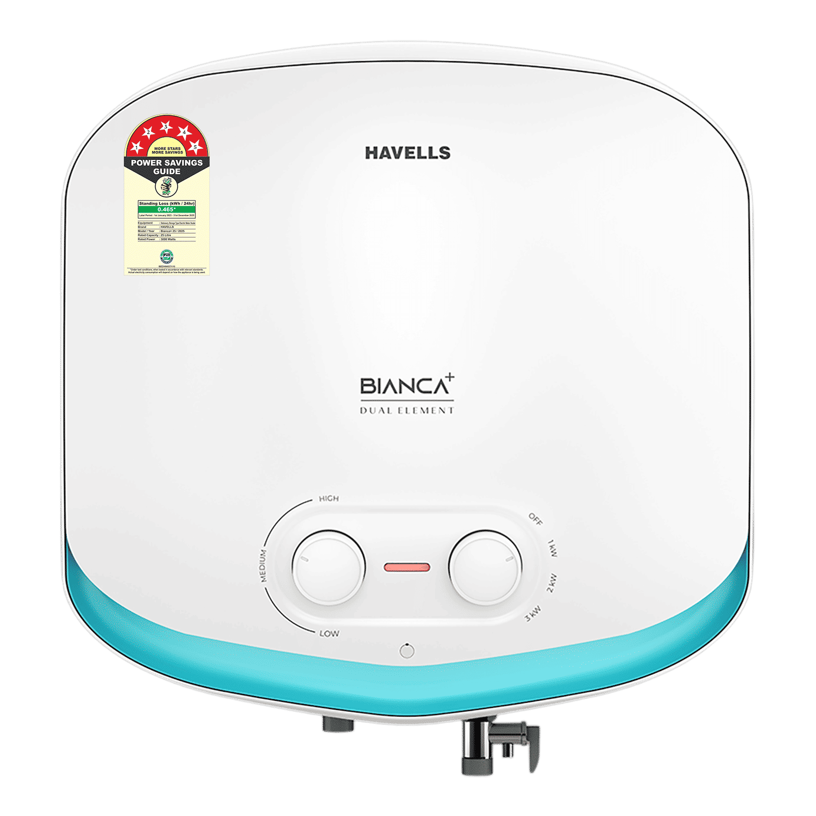 HAVELLS Bianca Plus 25 Litres 5 Star Storage Geyser with Whirlflow Technology (White & Blue)