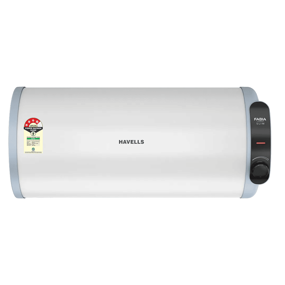 HAVELLS Fabia Slim 15 Litre 4 Star Horizontal Storage Geyser with Whirlflow Technology (White & Blue)