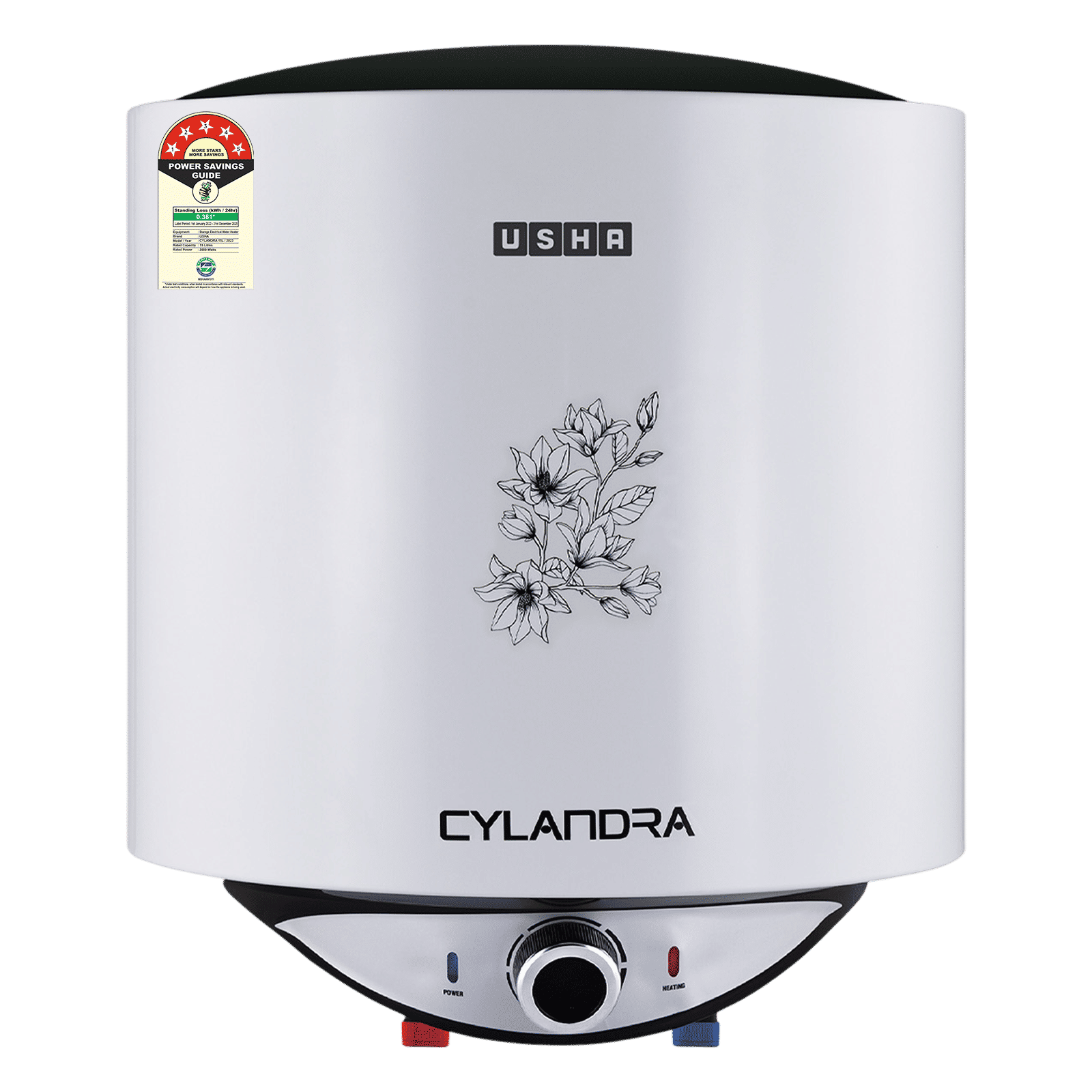 USHA Cylandra 15 Litre 5 Star Vertical Storage Geyser with Whirl Flow Technology (White)