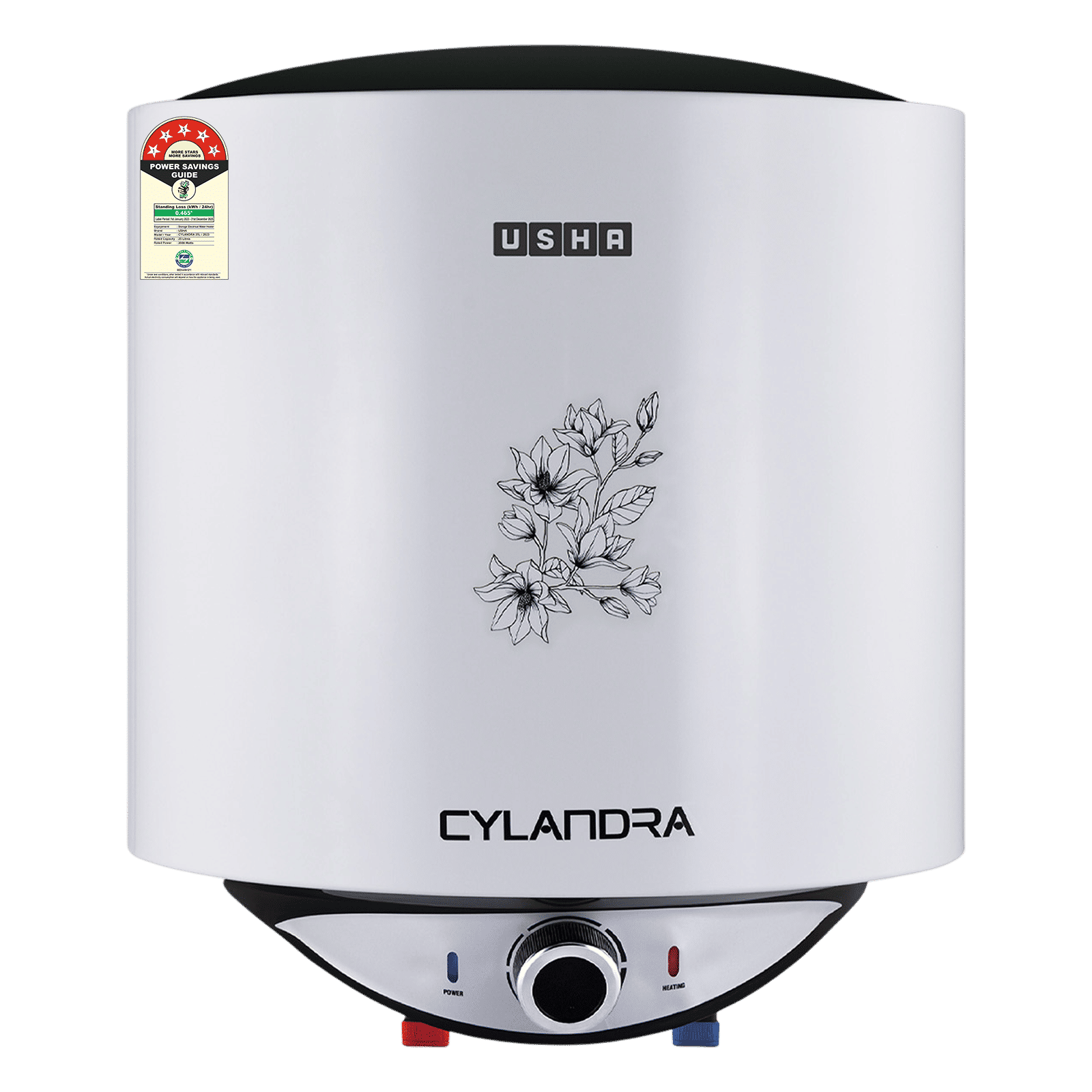 USHA Cylandra 25 Litre 5 Star Vertical Storage Geyser with Whirl Flow Technology (White)