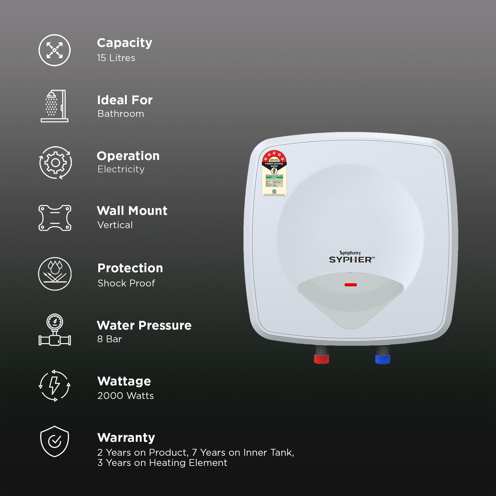 Symphony Sypher 15 Ltr Geyser