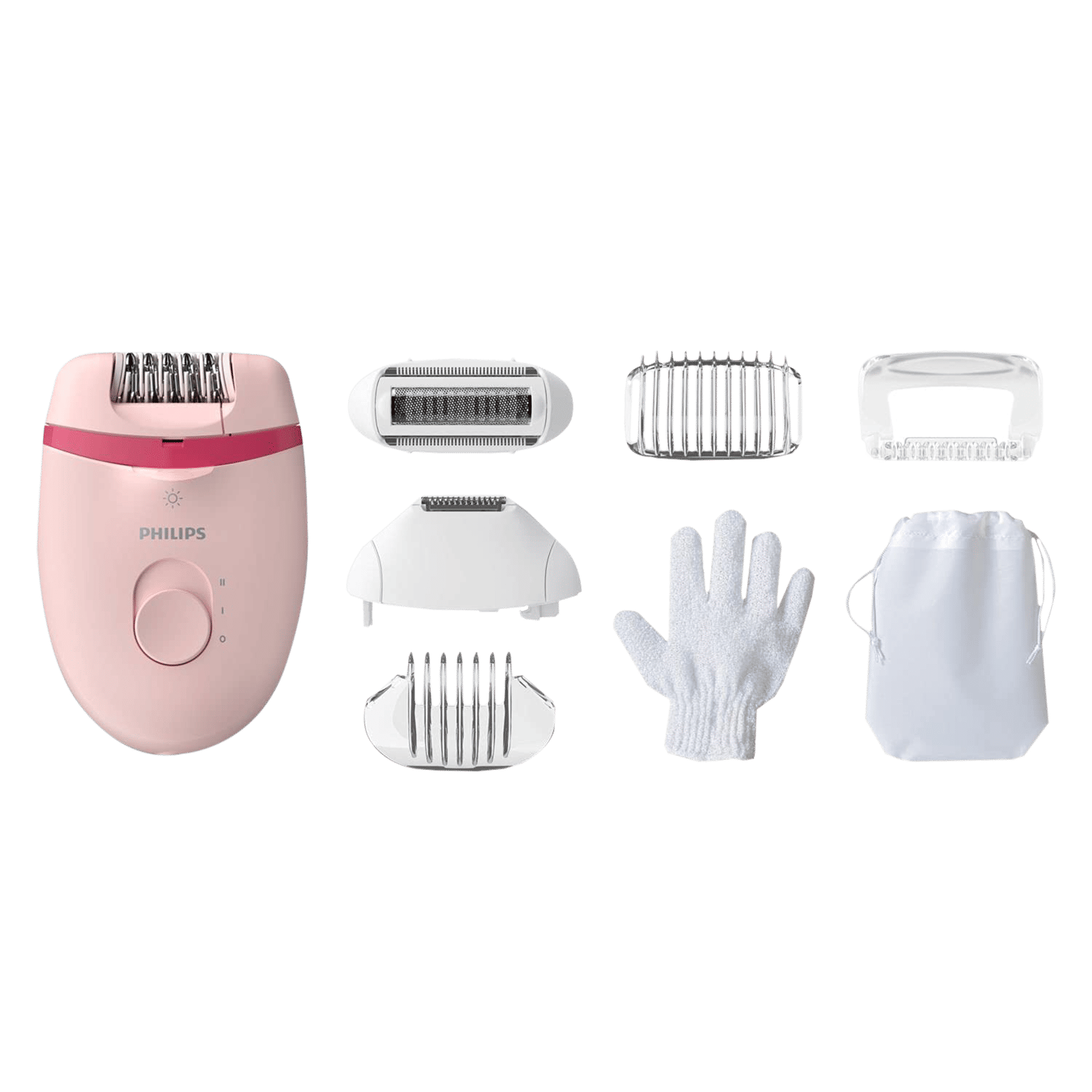 PHILIPS Satinelle Essential Corded Wet & Dry Epilator for Arms, Legs & Intimate Areas with 5 Interchangeable Heads (Efficient Epilation System, Pink)